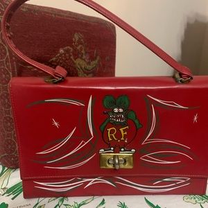 OOAK Hand pinstriped Rat Fink red vintage handbag